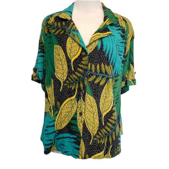 Jane & Delancey Tropical Button Top Womens Large Multicolor Aloha Cropped - Picture 1 of 7